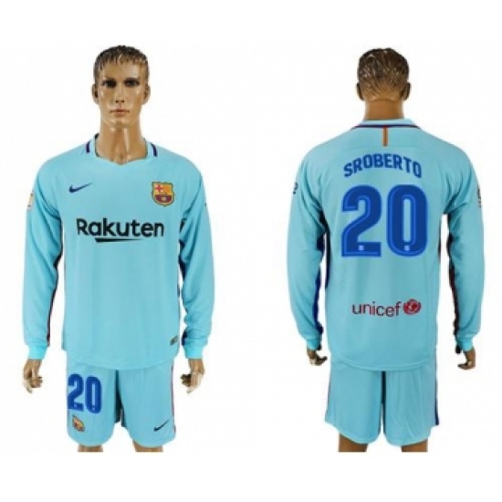 Barcelona #20 Sroberto Away Long Sleeves Soccer Club Jersey