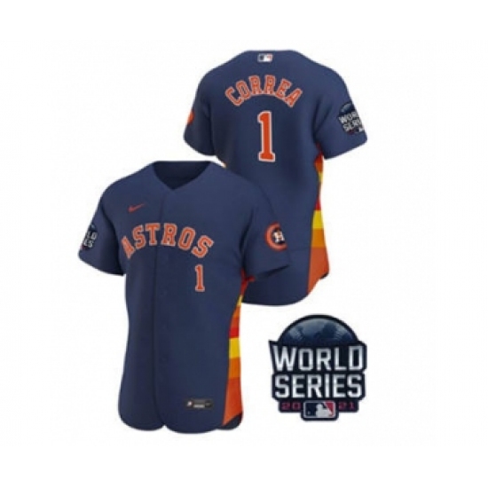 Men's Houston Astros #1 Carlos Correa 2021 Navy World Series Flex Base Stitched Baseball Jersey - Ujersey