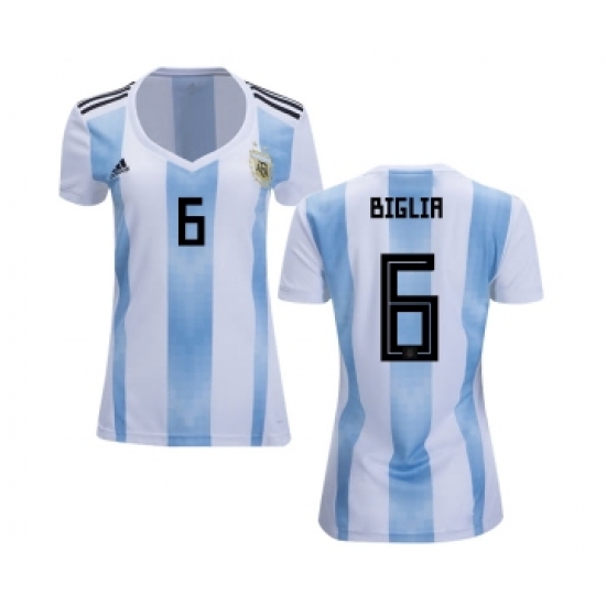 Women's Argentina #6 Biglia Home Soccer Country Jersey