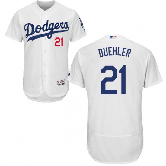 Men's Majestic Los Angeles Dodgers #21 Walker Buehler White Home Flex Base Authentic Collection MLB Jersey - Ujersey
