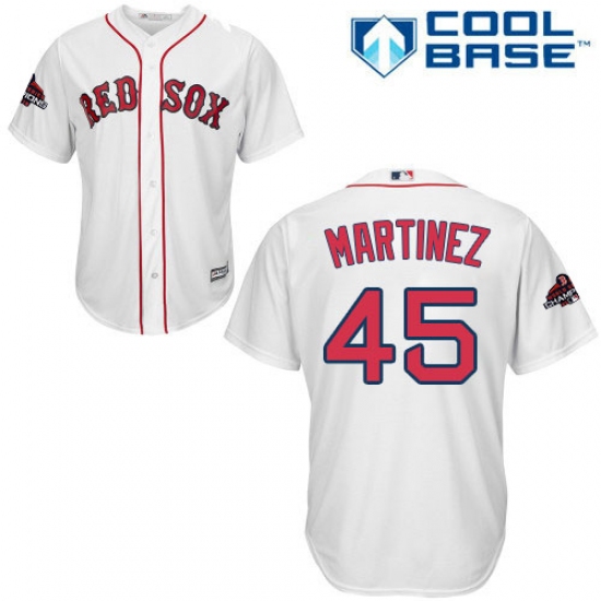 Youth Majestic Boston Red Sox #45 Pedro Martinez Authentic White Home Cool Base 2018 World Series Champions MLB Jersey - Ujersey