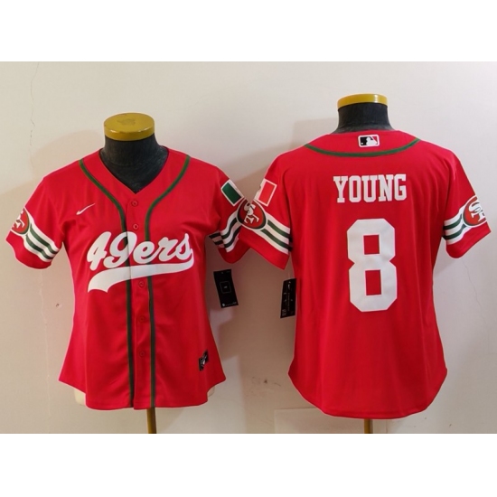 Women's San Francisco 49ers #8 Steve Young Red Mexico Cool Base Stitched Baseball Jersey - Ujersey