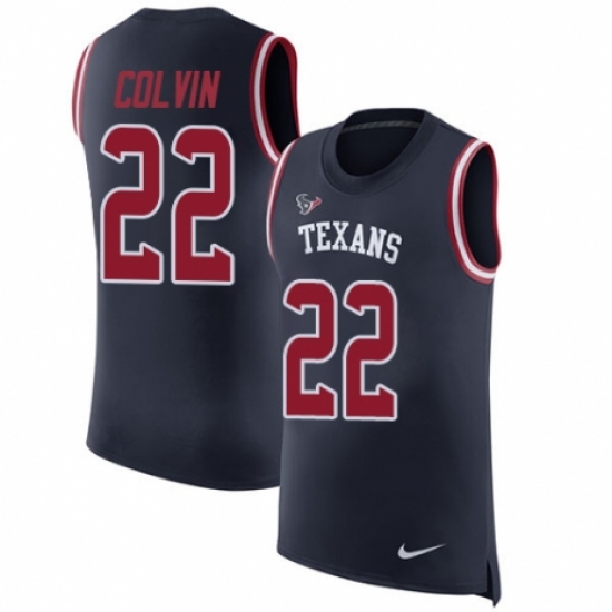 Men's Nike Houston Texans #22 Aaron Colvin Navy Blue Rush Player Name & Number Tank Top NFL Jersey - Ujersey