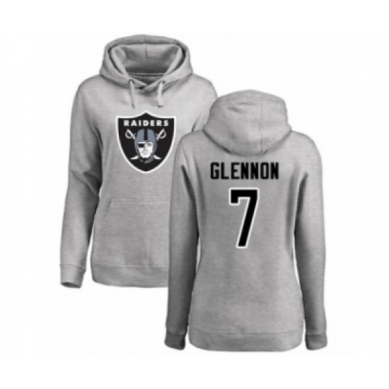 Football Women's Oakland Raiders #7 Mike Glennon Ash Name & Number Logo Pullover Hoodie - Ujersey