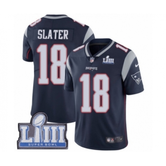 Men's Nike New England Patriots #18 Matthew Slater Navy Blue Team Color Vapor Untouchable Limited Player Super Bowl LIII Bound NFL Jersey - Ujersey