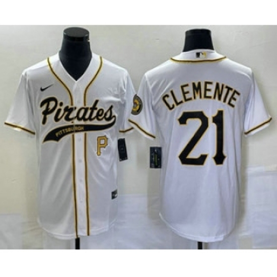 Men's Pittsburgh Pirates #21 Roberto Clemente Number White Cool Base Stitched Baseball Jersey - Ujersey