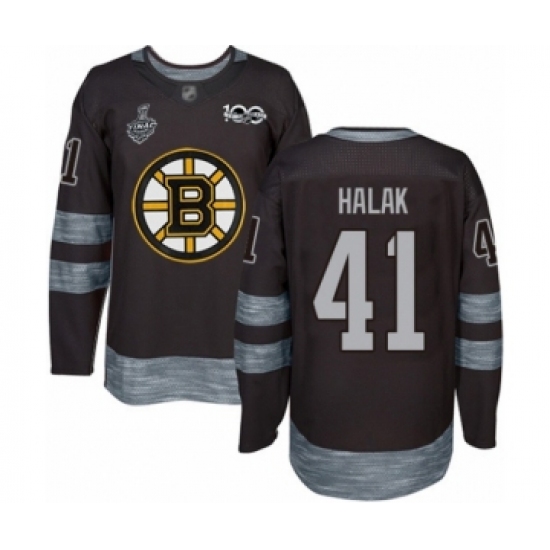 Men's Boston Bruins #41 Jaroslav Halak Authentic Black 1917-2017 100th Anniversary 2019 Stanley Cup Final Bound Hockey Jersey - Ujersey
