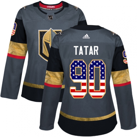 Women's Adidas Vegas Golden Knights #90 Tomas Tatar Authentic Gray USA Flag Fashion NHL Jersey - Ujersey