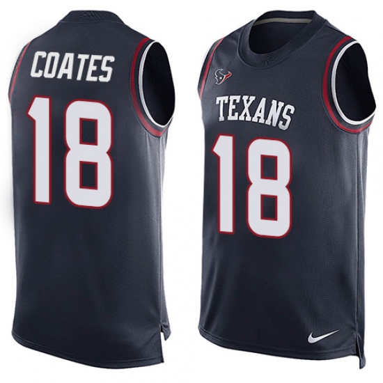 Men's Nike Houston Texans #18 Sammie Coates Limited Navy Blue Player Name & Number Tank Top NFL Jersey - Ujersey
