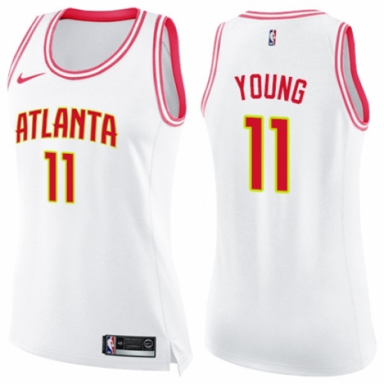 Women's Nike Atlanta Hawks #11 Trae Young Swingman White/Pink Fashion NBA Jersey - Ujersey