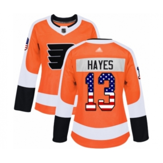 Women's Philadelphia Flyers #13 Kevin Hayes Authentic Orange USA Flag Fashion Hockey Jersey - Ujersey