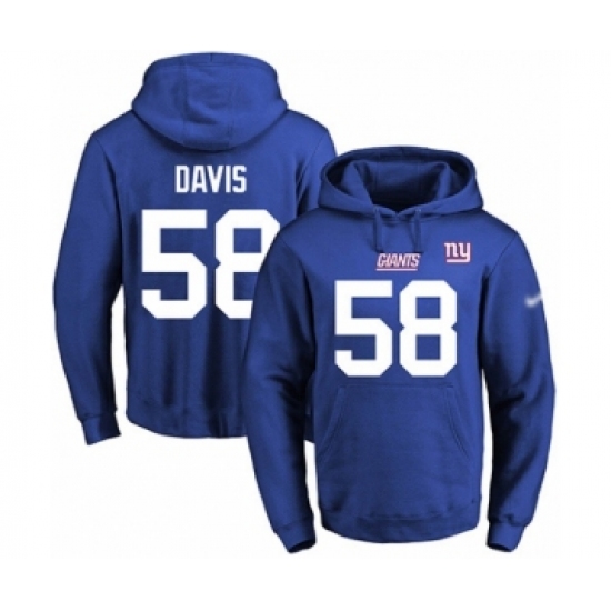 Football Men's New York Giants #58 Tae Davis Royal Blue Name & Number Pullover Hoodie - Ujersey