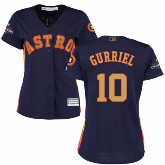 Women's Majestic Houston Astros #10 Yuli Gurriel Authentic Navy Blue Alternate 2018 Gold Program Cool Base MLB Jersey - Ujersey