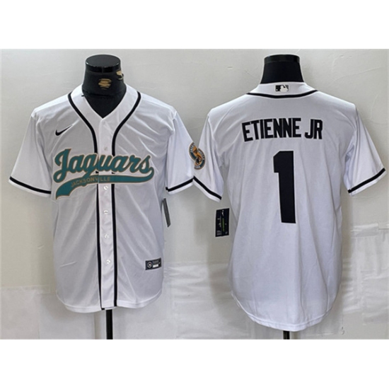 Men's Jacksonville Jaguars #1 Travis Etienne Jr. White With Cool Base Baseball Stitched Jersey - Ujersey