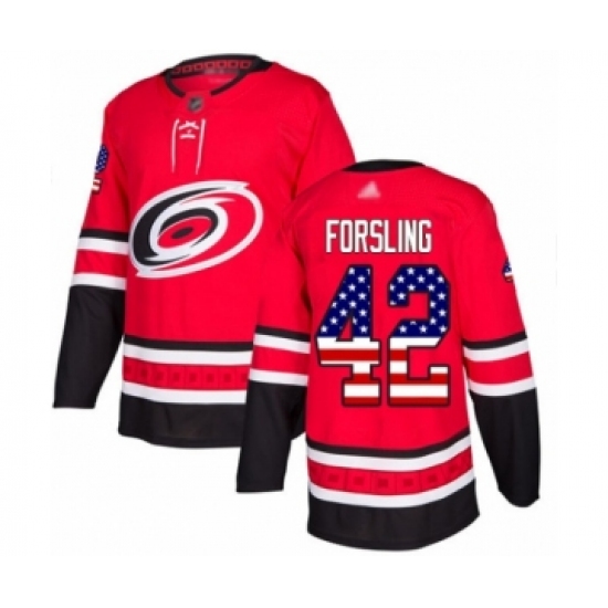 Men's Carolina Hurricanes #42 Gustav Forsling Authentic Red USA Flag Fashion Hockey Jersey - Ujersey