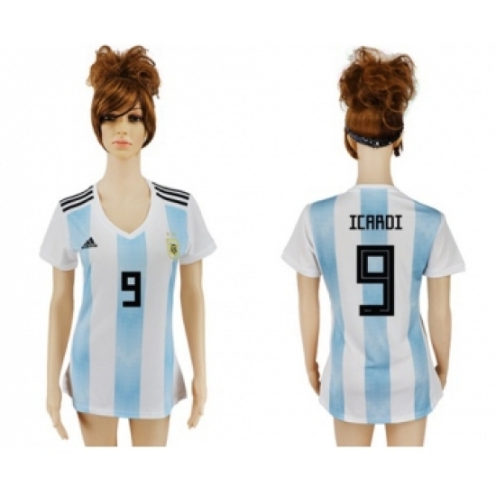 Women's Argentina #9 Icardi Home Soccer Country Jersey