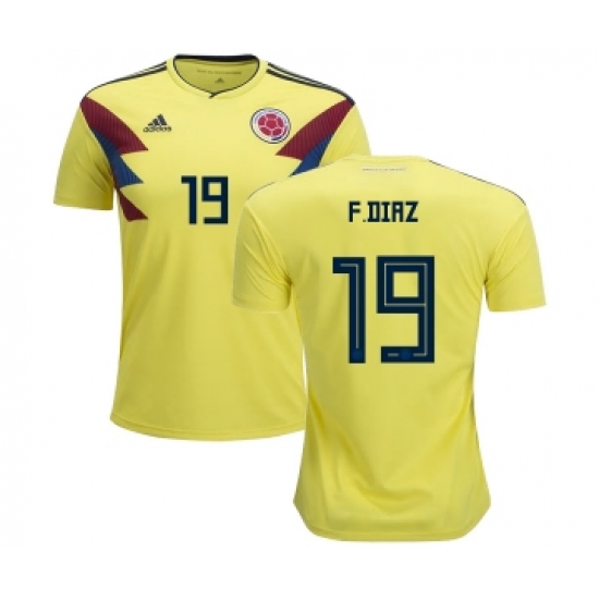 Colombia #19 F.Diaz Home Kid Soccer Country Jersey