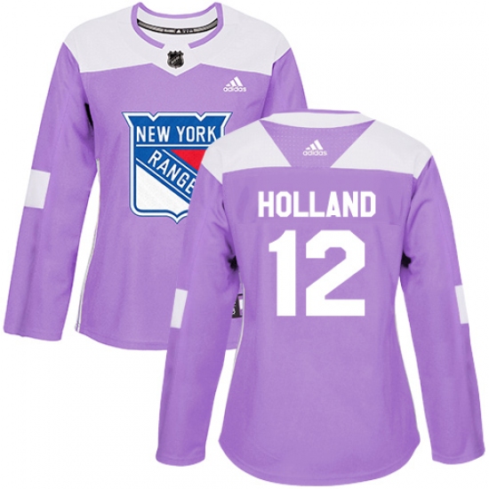 Women's Adidas New York Rangers #12 Peter Holland Authentic Purple Fights Cancer Practice NHL Jersey - Ujersey