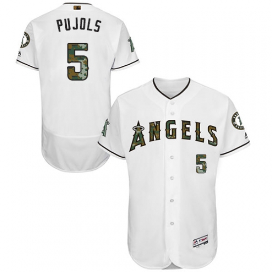 Men's Majestic Los Angeles Angels of Anaheim #5 Albert Pujols Authentic White 2016 Memorial Day Fashion Flex Base MLB Jersey - Ujersey