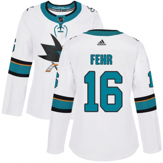 Women's Adidas San Jose Sharks #16 Eric Fehr Authentic White Away NHL Jersey - Ujersey