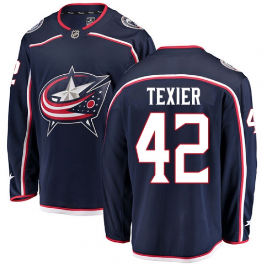 Men's Columbus Blue Jackets #42 Alexandre Texier Fanatics Branded Navy Blue Home Breakaway NHL Jersey