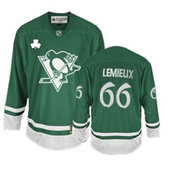 Men's Reebok Pittsburgh Penguins #66 Mario Lemieux Authentic Green St Patty's Day NHL Jersey - Ujersey