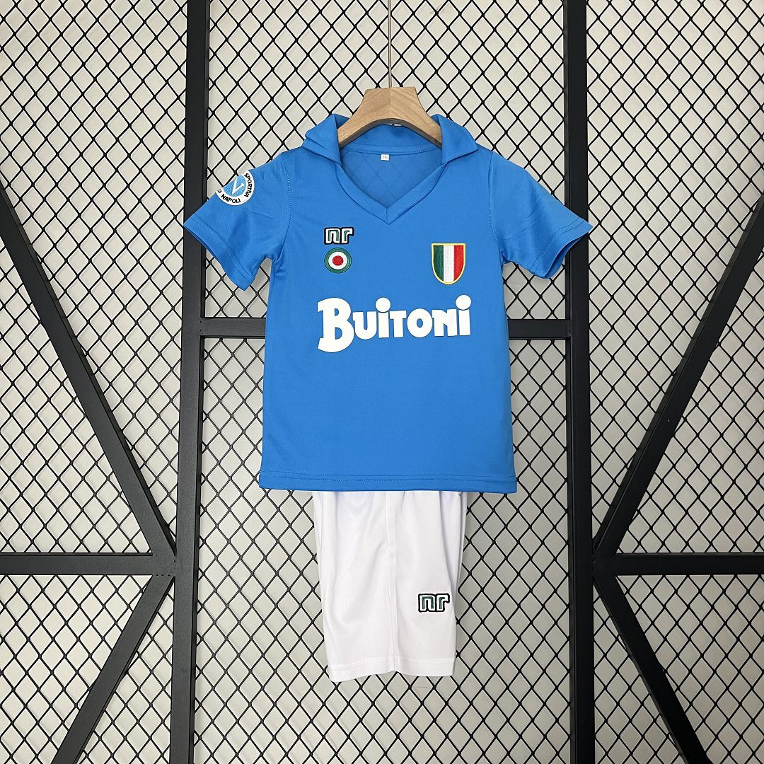 Napoli Retro Soccer Jersey Home Maradona Kids Kit Jerseys+Shorts 1987-88 - Ujersey NHL
