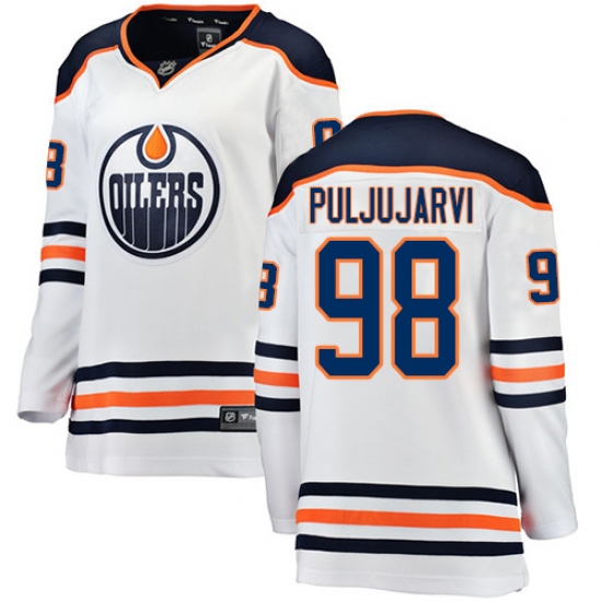 Women's Edmonton Oilers #98 Jesse Puljujarvi Authentic White Away Fanatics Branded Breakaway NHL Jersey - Ujersey