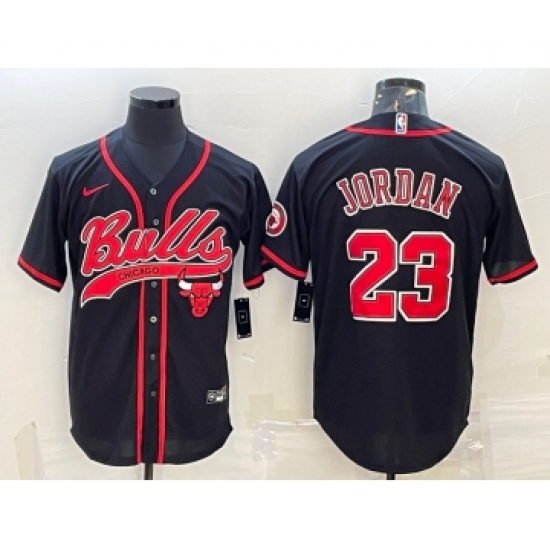 Men's Chicago Bulls #23 Michael Jordan Black With Patch Cool Base Stitched Baseball Jersey - Ujersey