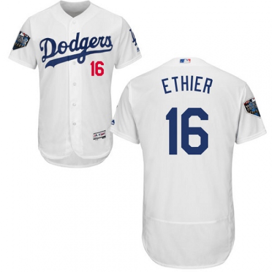 Men's Majestic Los Angeles Dodgers #16 Andre Ethier White Home Flex Base Authentic Collection 2018 World Series MLB Jersey - Ujersey