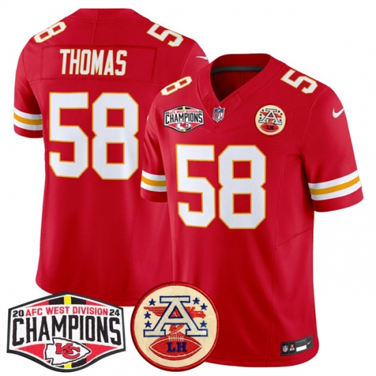Men's Kansas City Chiefs #58 Derrick Thomas Red F.U.S.E. 2024 AFC West Division Champions Vapor Limited Stitched Football Jersey - Ujersey
