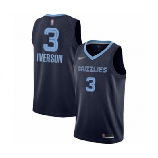 Men's Memphis Grizzlies #3 Allen Iverson Authentic Navy Blue Finished Basketball Jersey - Icon Edition - Ujersey
