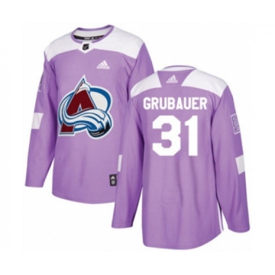 Men's Adidas Colorado Avalanche #31 Philipp Grubauer Authentic Purple Fights Cancer Practice NHL Jersey - Ujersey