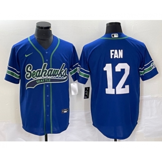 Men's Nike Seattle Seahawks #12 Fan Blue Blue Cool Base Stitched Baseball Jersey - Ujersey