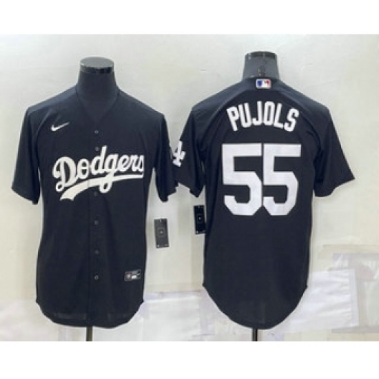 Men's Los Angeles Dodgers #55 Albert Pujols Black Turn Back The Clock Stitched Cool Base Jersey - Ujersey