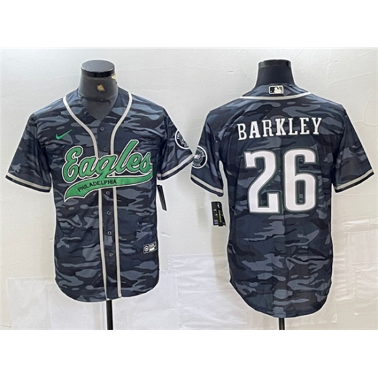 Men's Philadelphia Eagles #26 Saquon Barkley White Gold Cool Base Baseball Stitched Jersey - Ujersey