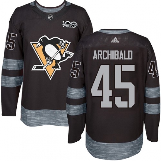 Men's Adidas Pittsburgh Penguins #45 Josh Archibald Authentic Black 1917-2017 100th Anniversary NHL Jersey - Ujersey
