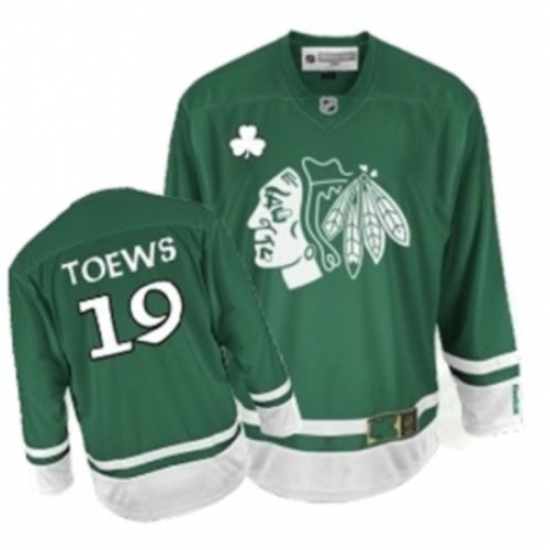 Men's Reebok Chicago Blackhawks #19 Jonathan Toews Premier Green St Patty's Day NHL Jersey - Ujersey