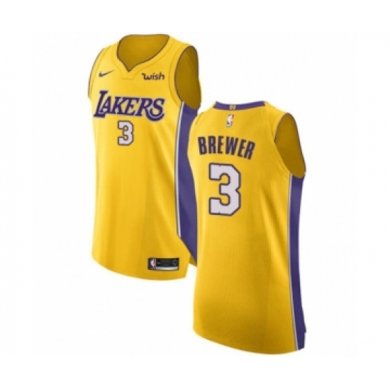 Men's Los Angeles Lakers #3 Corey Brewer Authentic Gold Home Basketball Jersey - Icon Edition - Ujersey