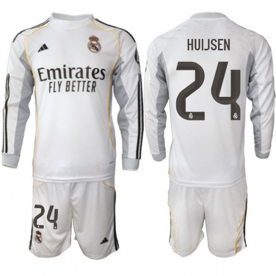 Men Real Madrid 2026 Soccer Jerseys White Long #24 HUIJSEN
