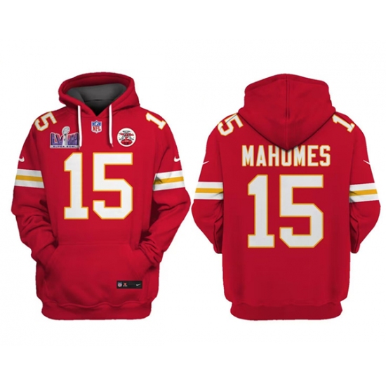 Men's Kansas City Chiefs #15 Patrick Mahomes Red Super Bowl LVIII Patch Limited Edition Hoodie - Ujersey