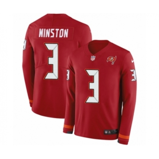 Youth Nike Tampa Bay Buccaneers #3 Jameis Winston Limited Red Therma Long Sleeve NFL Jersey - Ujersey