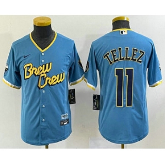 Youth Milwaukee Brewers #11 Rowdy Tellez Blue 2022 City Connect Cool Base Stitched Jersey - Ujersey