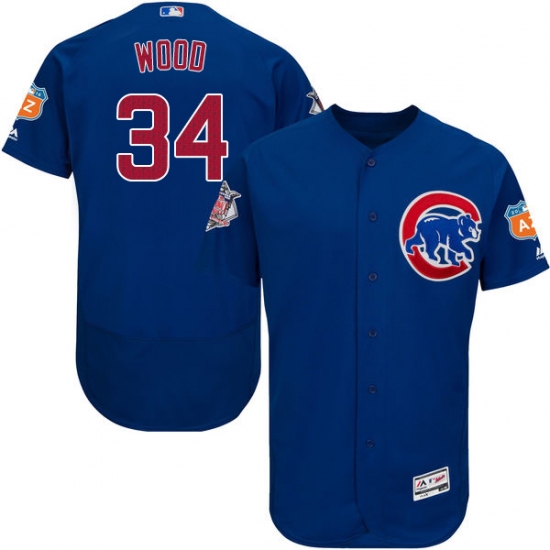 Men's Majestic Chicago Cubs #34 Kerry Wood Royal Blue Alternate Flex Base Authentic Collection MLB Jersey - Ujersey