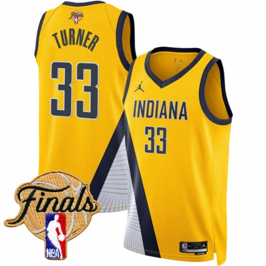 Men's Indiana Pacers #33 Myles Turner Yellow 2025 Finals Statement Edition Stitched Basketball Jersey - Ujersey