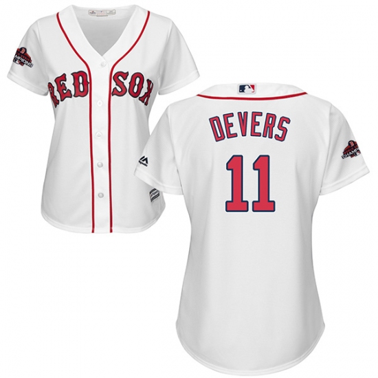 Women's Majestic Boston Red Sox #11 Rafael Devers Authentic White Home 2018 World Series Champions MLB Jersey