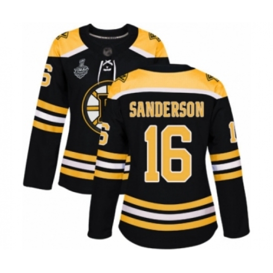 Women's Boston Bruins #16 Derek Sanderson Authentic Black Home 2019 Stanley Cup Final Bound Hockey Jersey - Ujersey