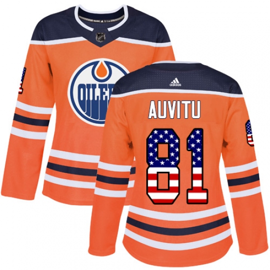Women's Adidas Edmonton Oilers #81 Yohann Auvitu Authentic Orange USA Flag Fashion NHL Jersey - Ujersey