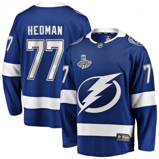 Men's Tampa Bay Lightning #77 Victor Hedman Fanatics Branded Blue Home 2020 Stanley Cup Champions Breakaway Jersey - Ujersey