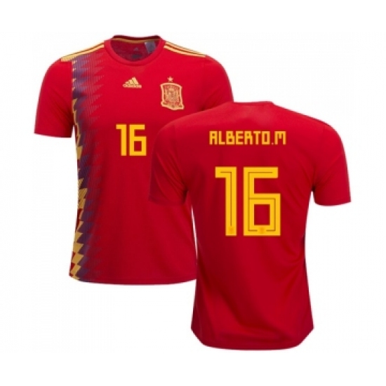 Spain #16 Alberto M. Home Soccer Country Jersey